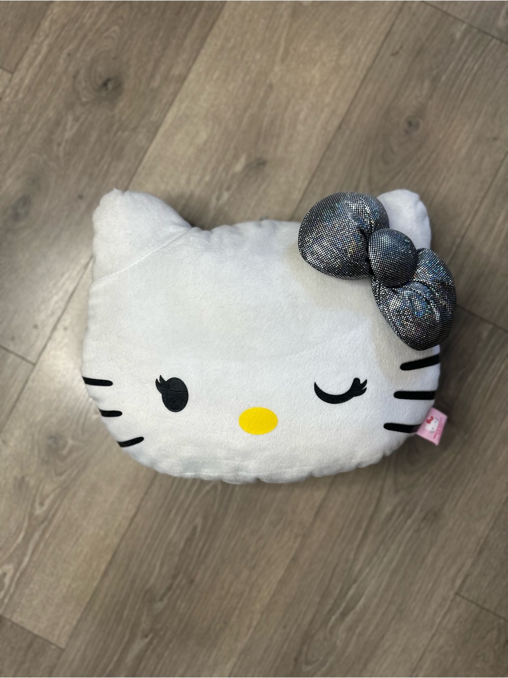 Sanrio Hello Kitty White Plush Pillow with Shimmery Gray Bow